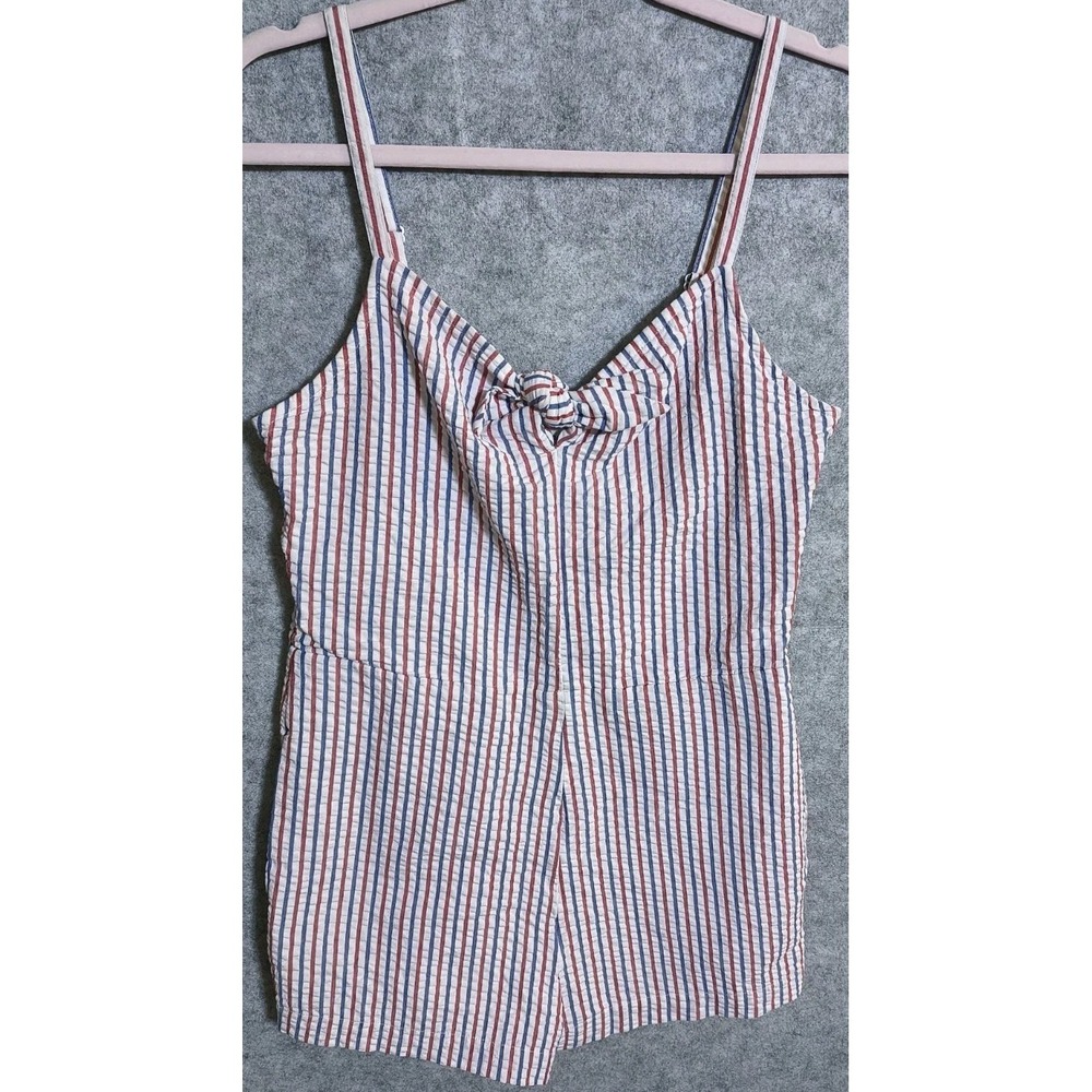 Vineyard Vines Seersucker Romper Women's Sz 4 Red White Blue Striped Tie Front